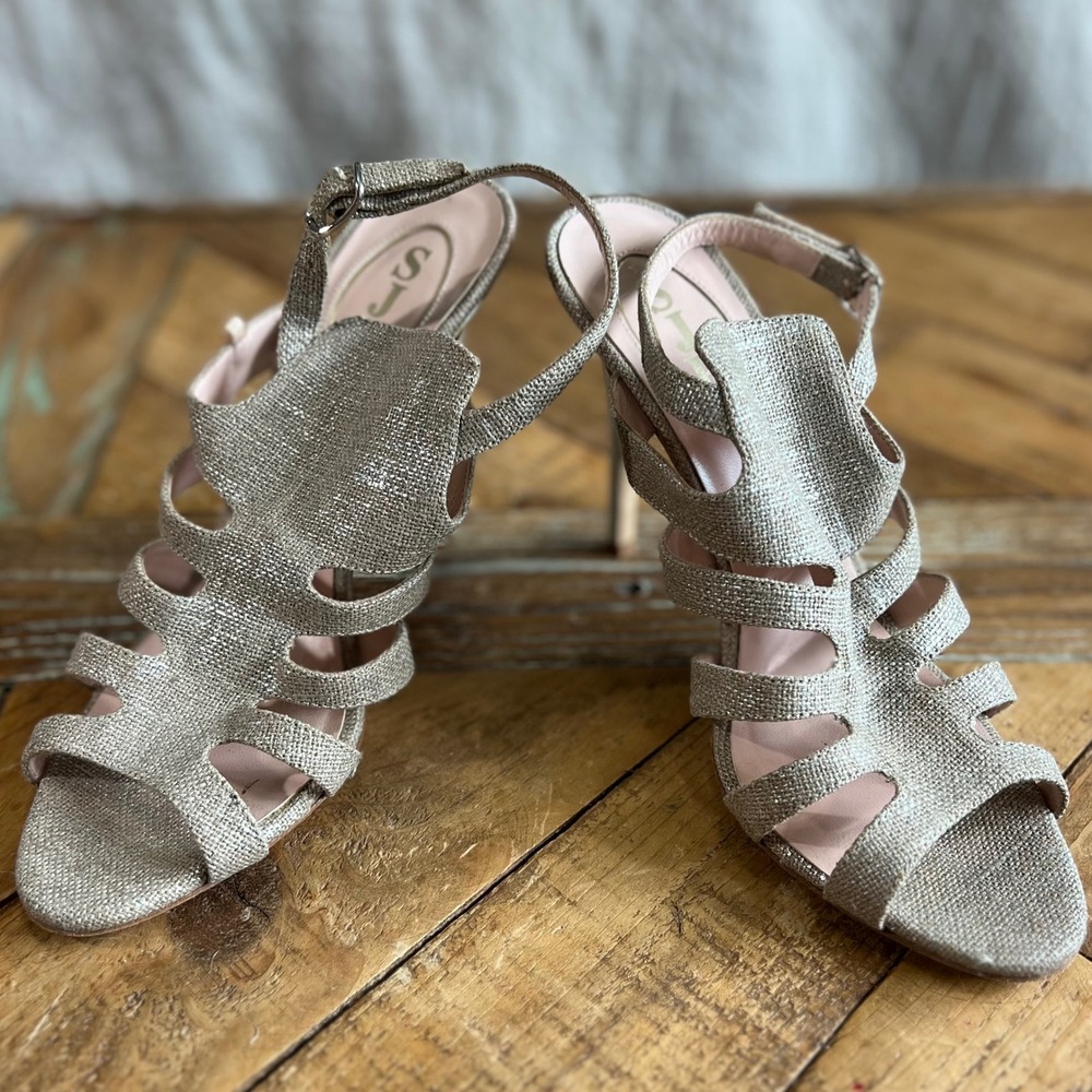 SJP Sparkly Heels Stilettos Strappy Evening‎ Party Shoes Neutral Size 39.5